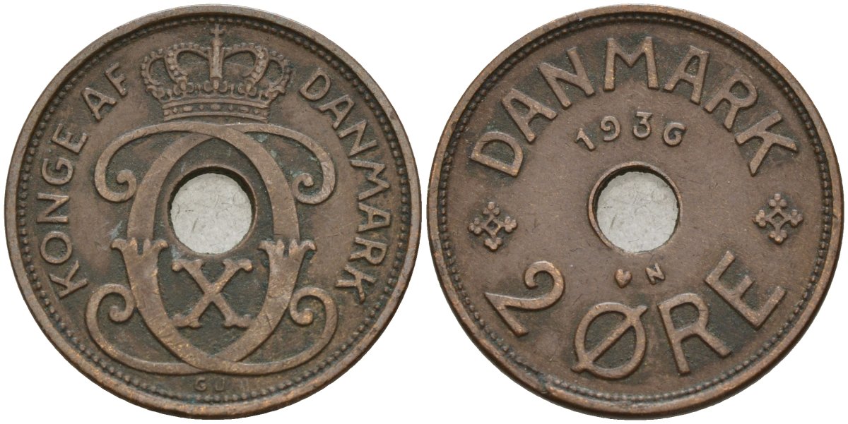 Дания 2 эре 1936 Кристиан X (1912-1947) KM 827 бронза 4147-517