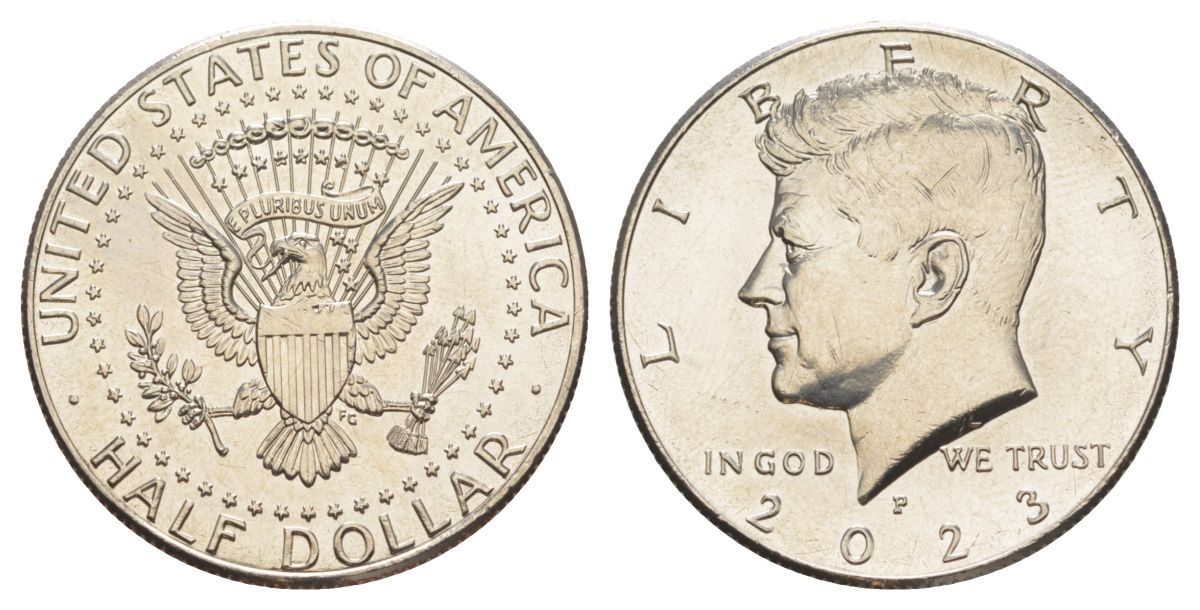 США 1/2 доллара (50 центов) 2023 P, Джон Кеннеди KM A202b медь плакированная медно-никелем UNC 4517-1045