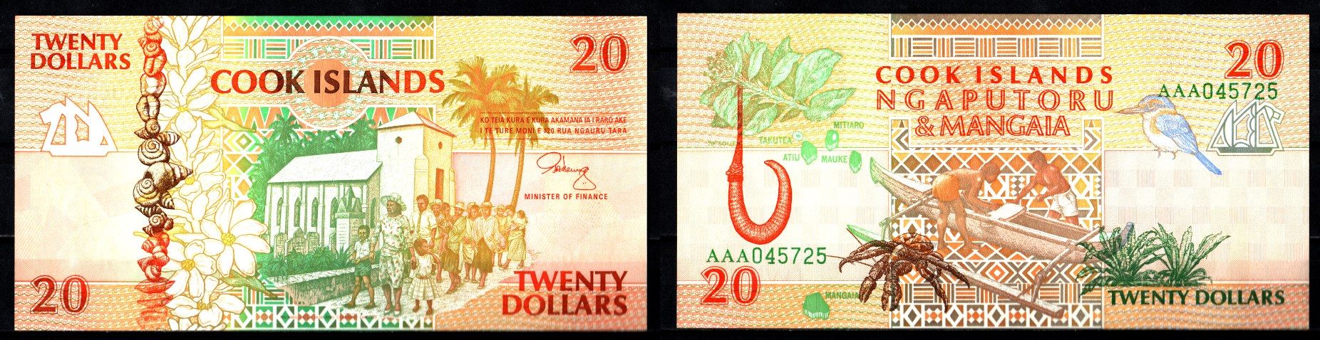 Острова Кука 20 долларов ND (1992) Pick 9 бумага UNC (пресс) 8608-29-2-2