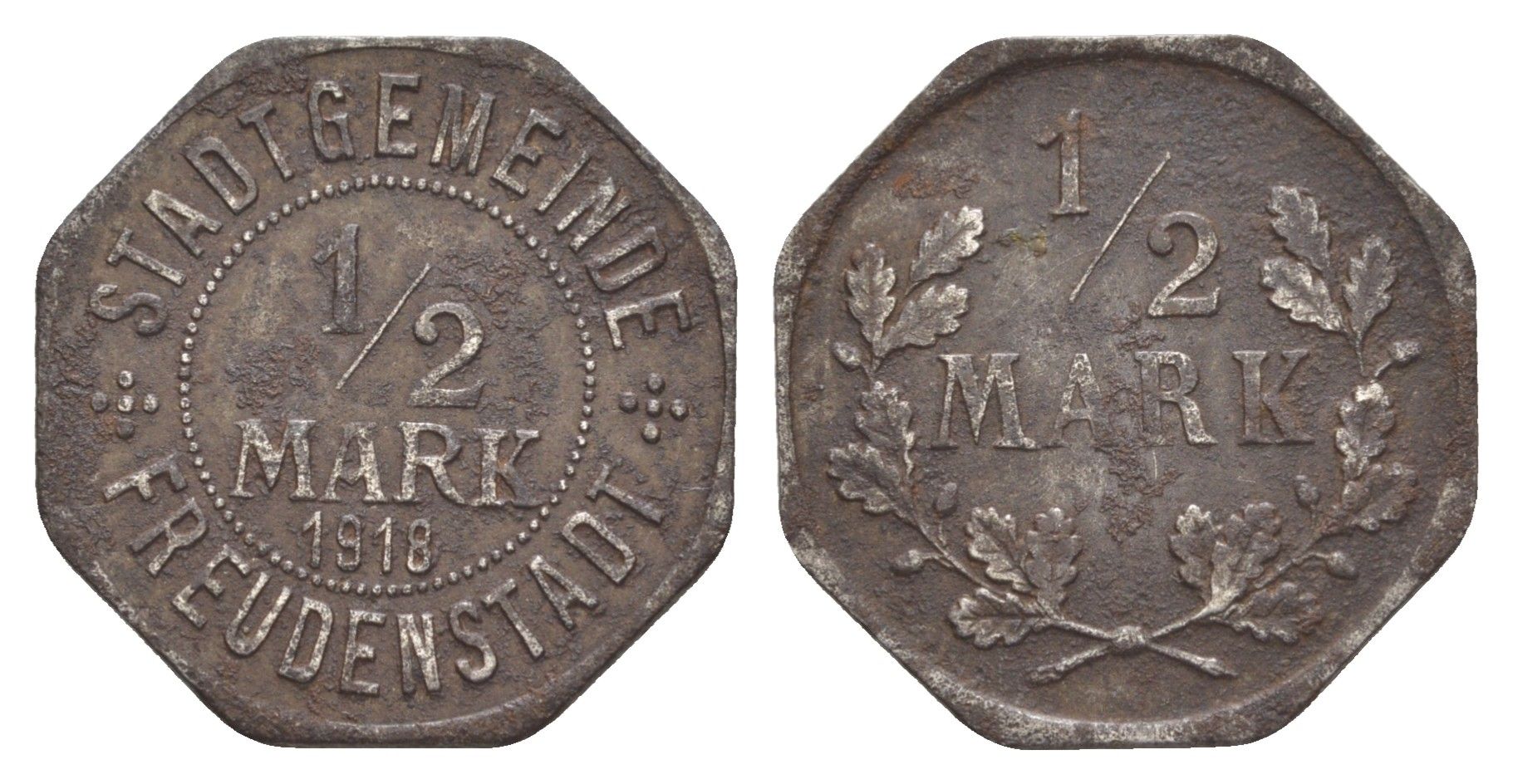 Фройденштадт 1/2 марки 1918 Funck 138.7, Men05 8260.7, Men18 10293.7 железо 4582-841