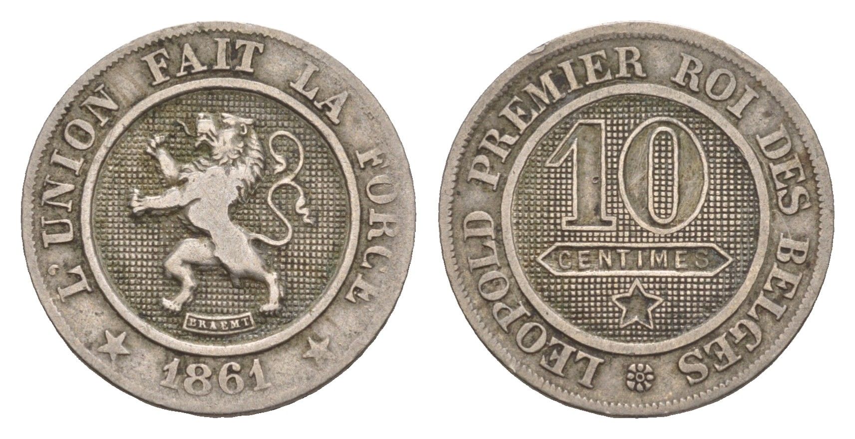 Бельгия 10 сантимов 1861 Леопольд I (1831-1865) KM 22 медно-никель 4658-762