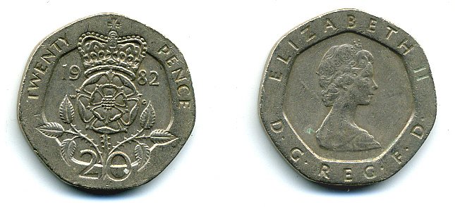 Великобритания 20 пенсов 1982 Елизавета II (1952-2022) KM 931, Spink 4230 (G1) медно-никель 4110-955