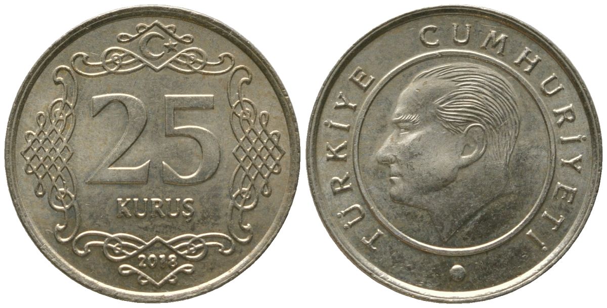 Турция 25 курушей 2018 KM 1242 медно-никель aUNC 4561-1226