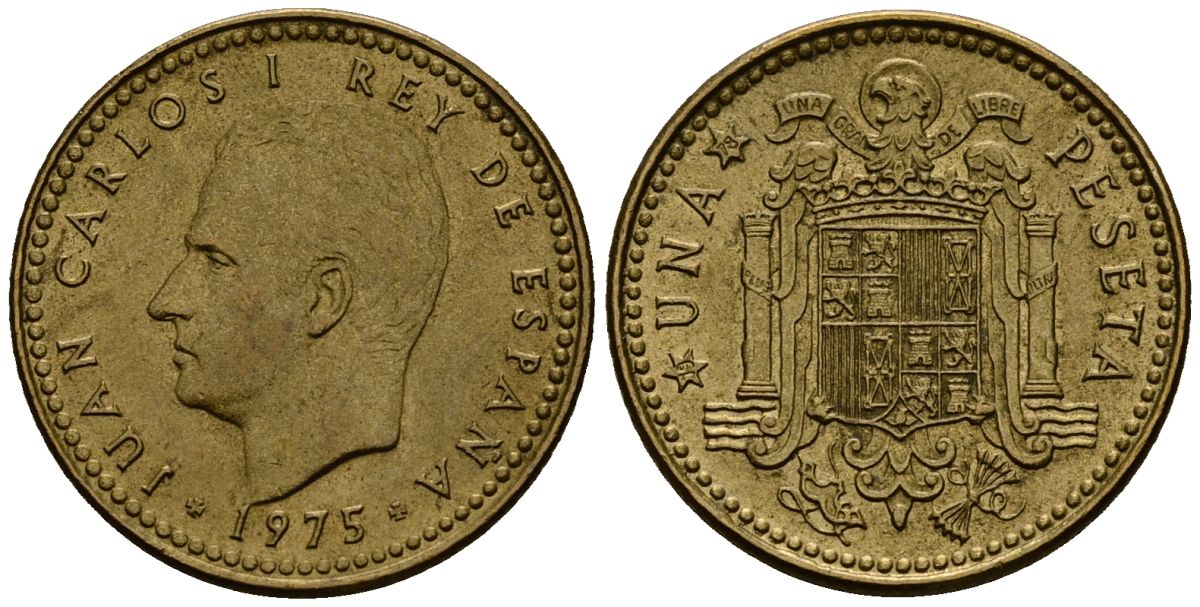 Испания 1 песета 1975 Хуан Карлос I (1975-2014) KM 806 алюминиевая бронза 4176-325