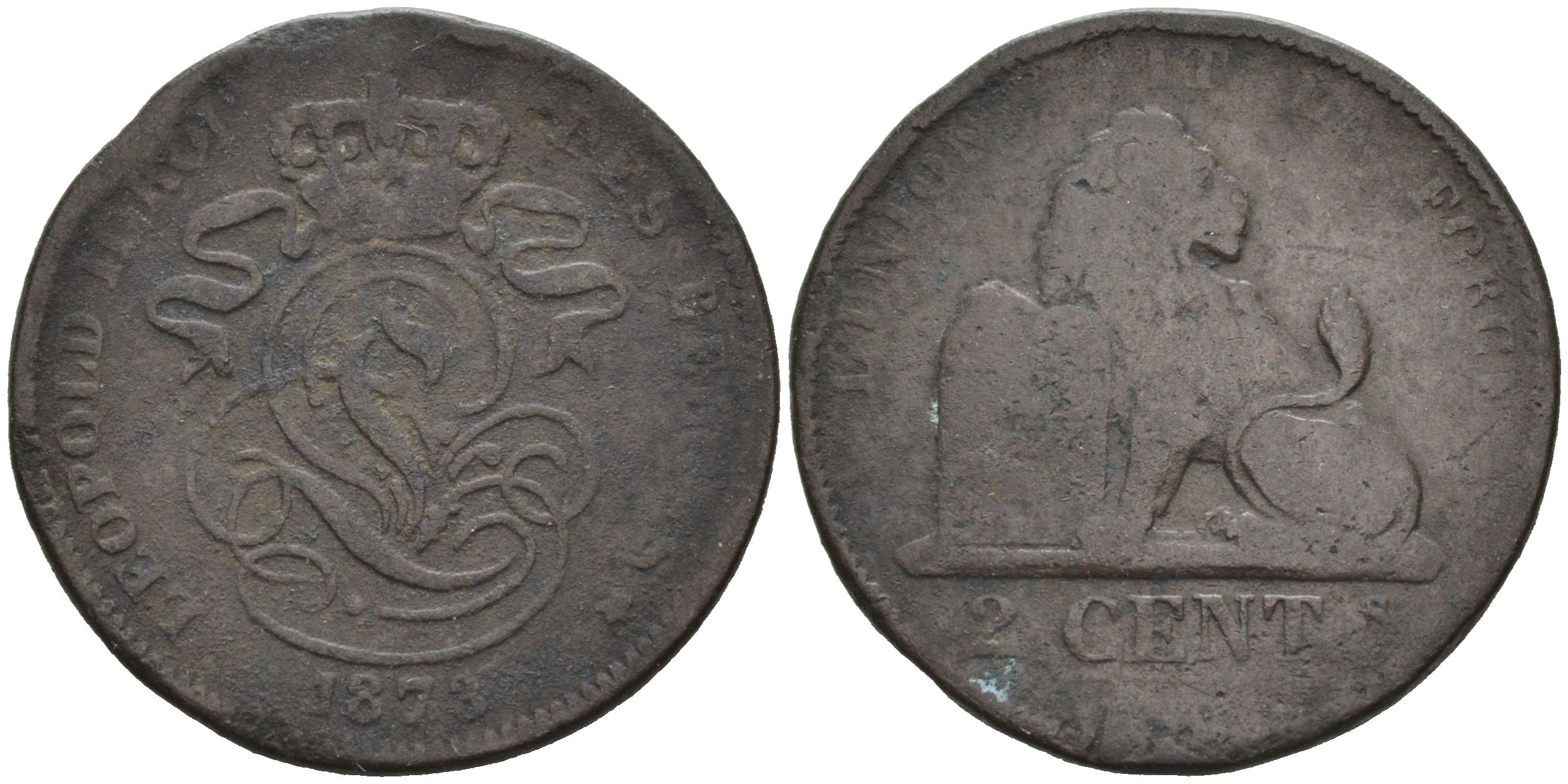 Бельгия 2 сантима 1873 Des Belges, Леопольд II (1865-1909) KM 35.1 медь 4563-735