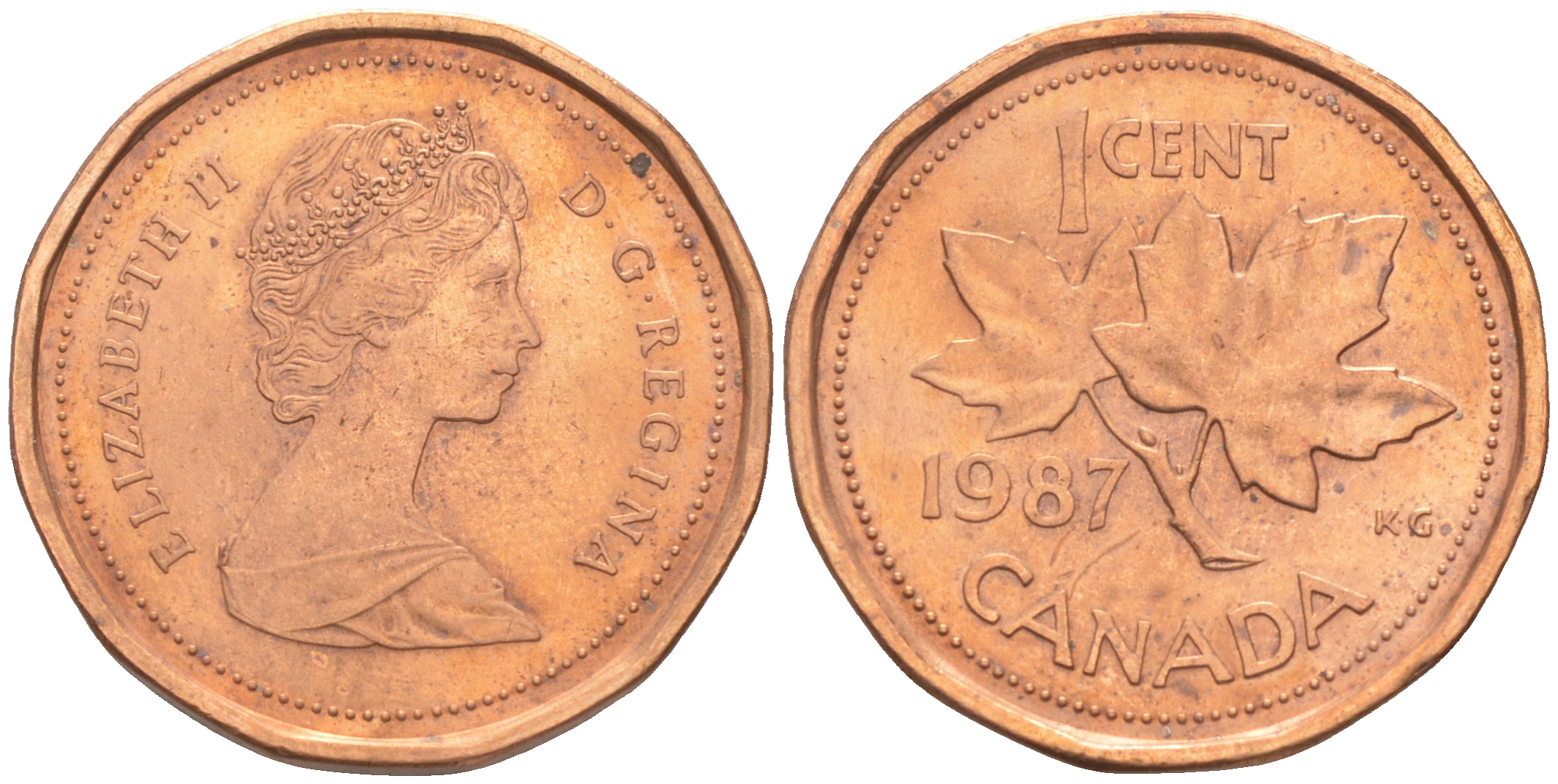 Канада 1 цент 1987 Елизавета II (1952-2022), кленовый лист KM 132 бронза 188-766