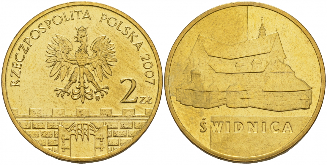 Польша 2 злотых 2007 MW, серия польские города, Свидница (Swidnica) KM 621 латунь UNC M7-06