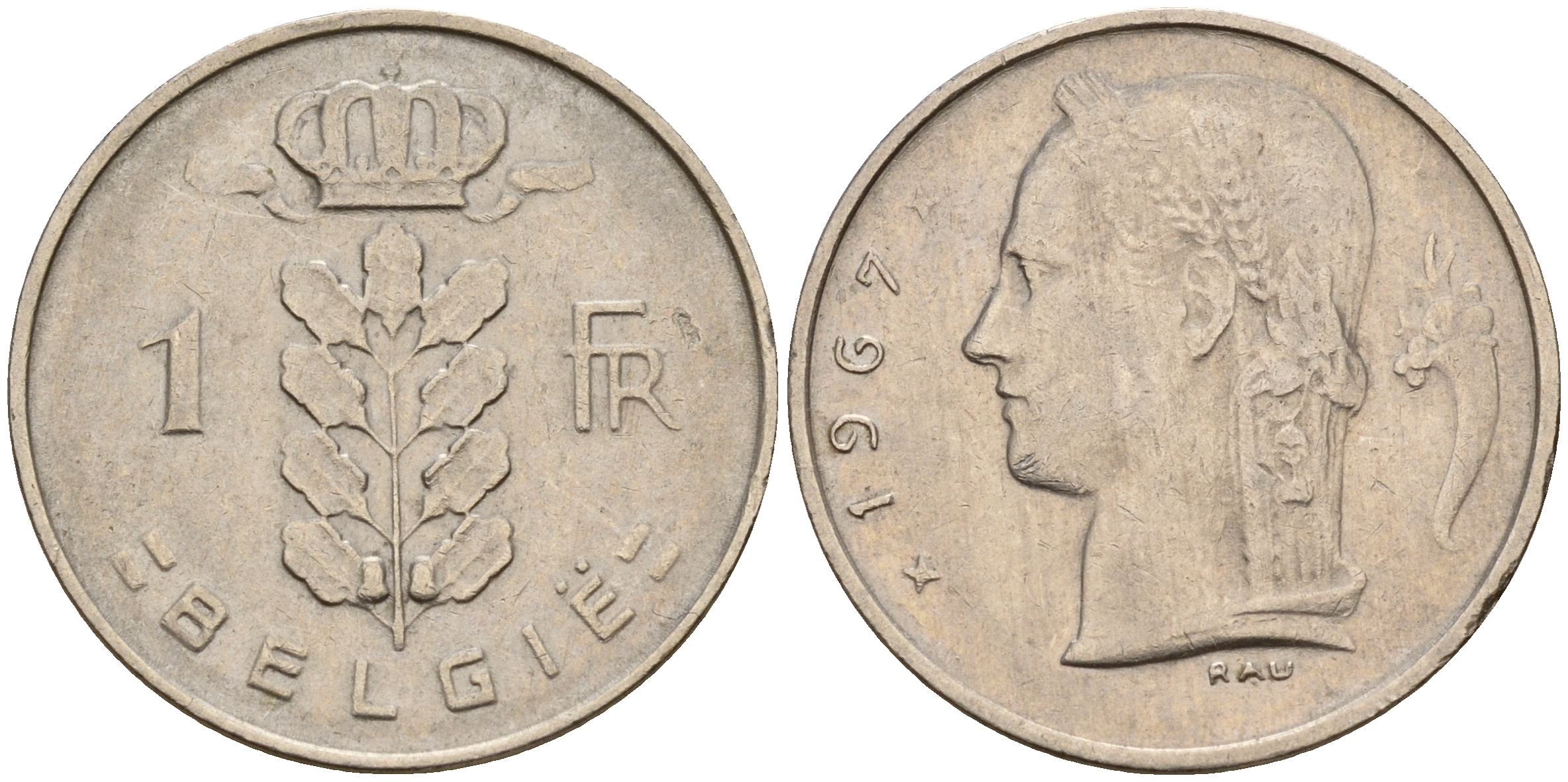 Бельгия 1 франк 1967 Belgie KM 143.1 медно-никель    4187-143