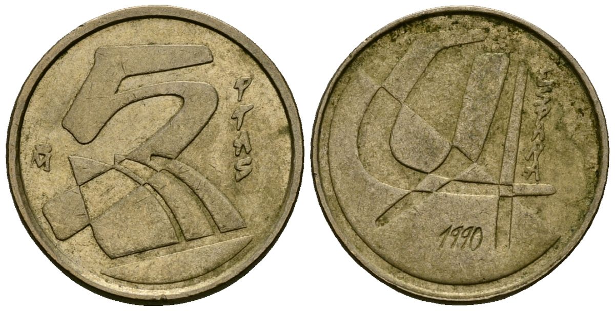 Испания 5 песет 1990 Хуан Карлос I (1975-2014) KM 833 алюминиевая бронза 4173-1025