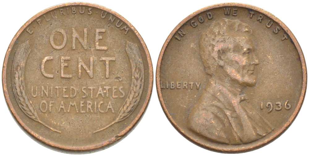 США 1 ЦЕНТ 1936 ЛИНКОЛЬН KM 132 бронза 3309-1239