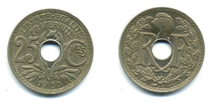 ФРАНЦИЯ 25 САНТИМОВ 1930 KM 867a медно-никель 04-512