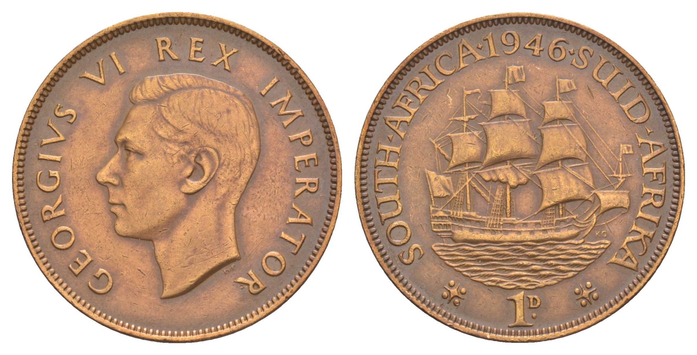 ЮАР 1 пенни 1946 Георг VI (1936-1952) KM 25 бронза 4645-845