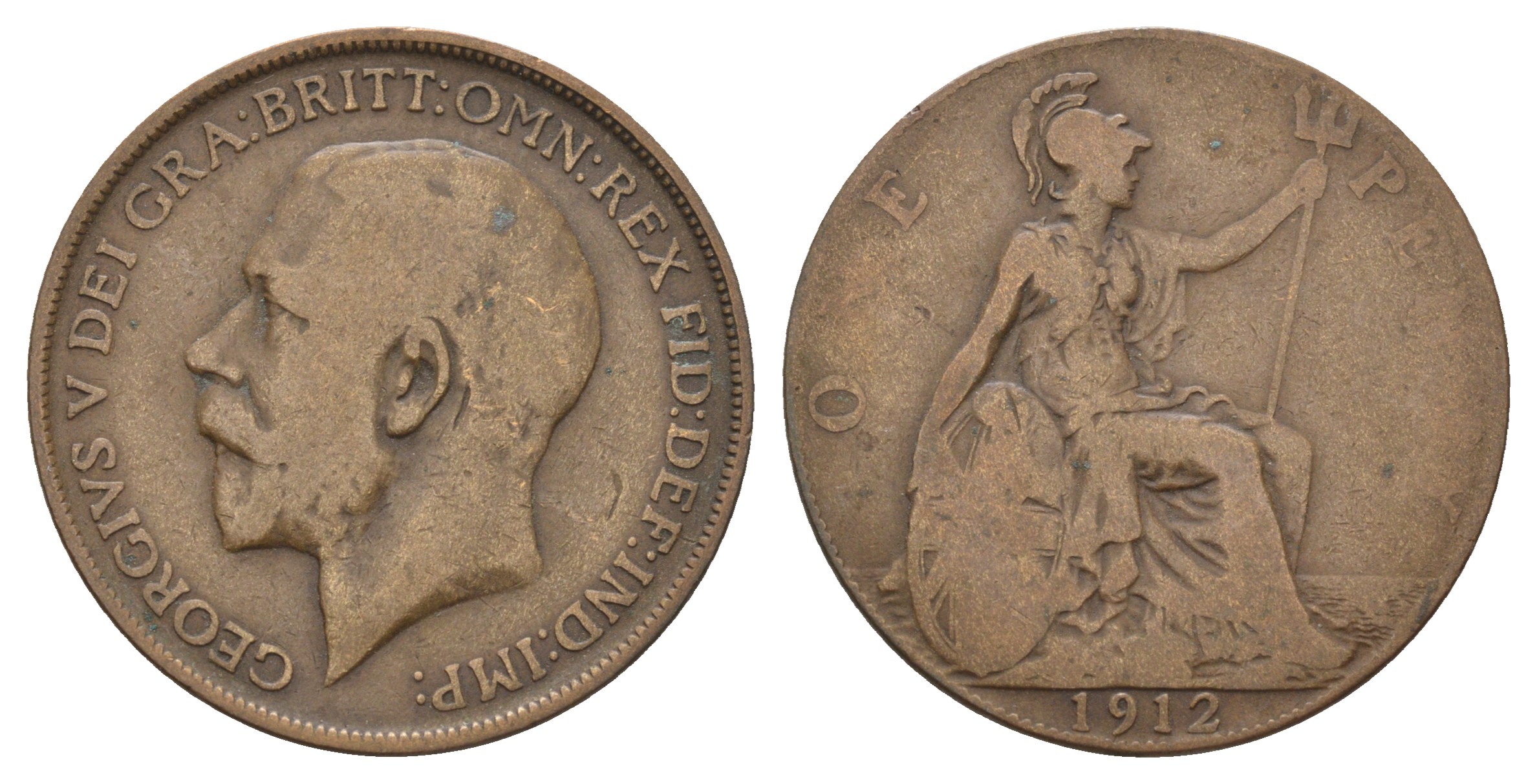 Великобритания 1 пенни 1912 Георг V (1910-1936) KM 810, Spink 4051 бронза 4680-831