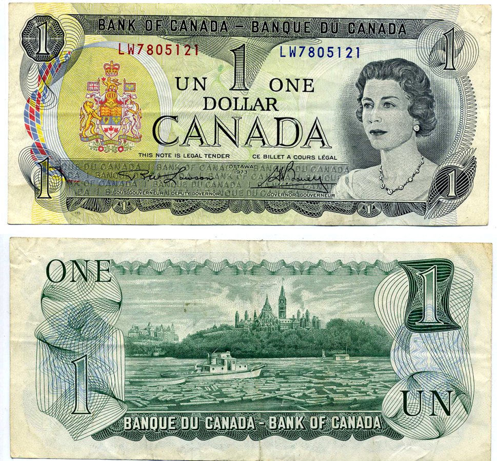 Канада 1 доллар 1973 Елизавета II (1952- ), здание парламента на реке Оттава, Lawson-Bouey, серии 2 буквы Pick 85 a (1)  бумага 445-78-2-1