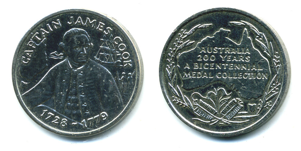 АВСТРАЛИЯ ЖЕТОН ND 1728-1779 КАПИТАН ДЖЕЙМС КУК, 200 ЛЕТ ОТКРЫТИЯ АВСТРАЛИИ UNC 79-626