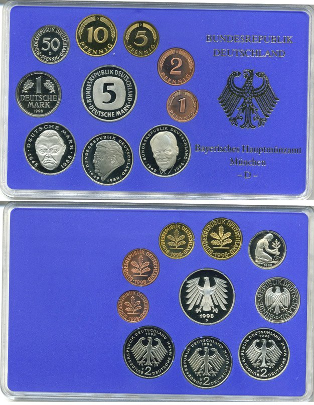 ФРГ государственный набор из 10 монет 1998 D    PROOF  3-5-3-38