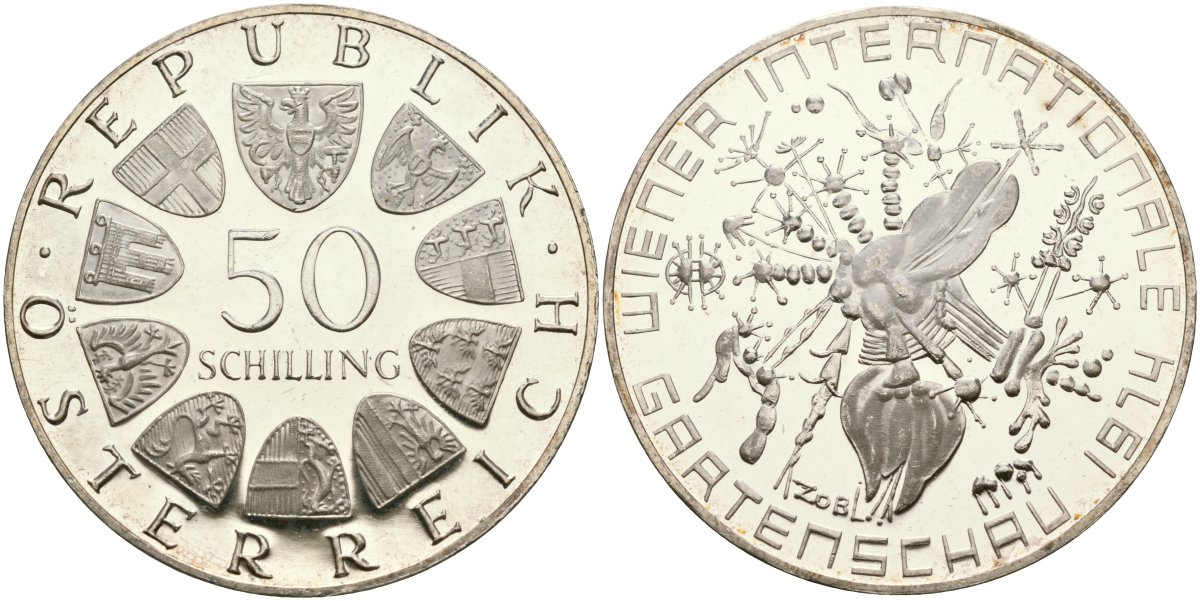 Австрия 50 шиллингов 1974 Венская международная выставка цветов KM 2919 серебро PROOF 04-323-35