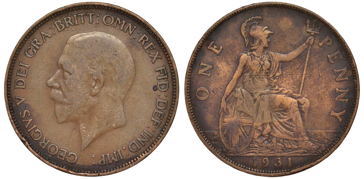 Великобритания 1 пенни 1931 Георг V (1910-1936) KM 838, Spink 4055 бронза 4123-1033