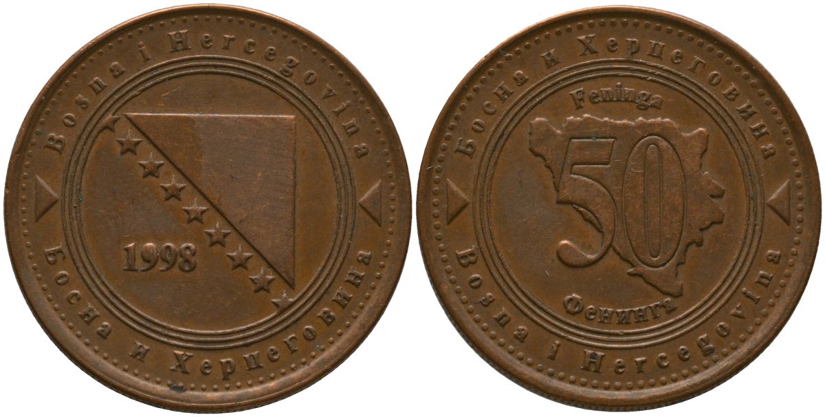 Босния и Герцеговина 50 фенингов 1998 KM 117 сталь плакированная медью 4551-1025