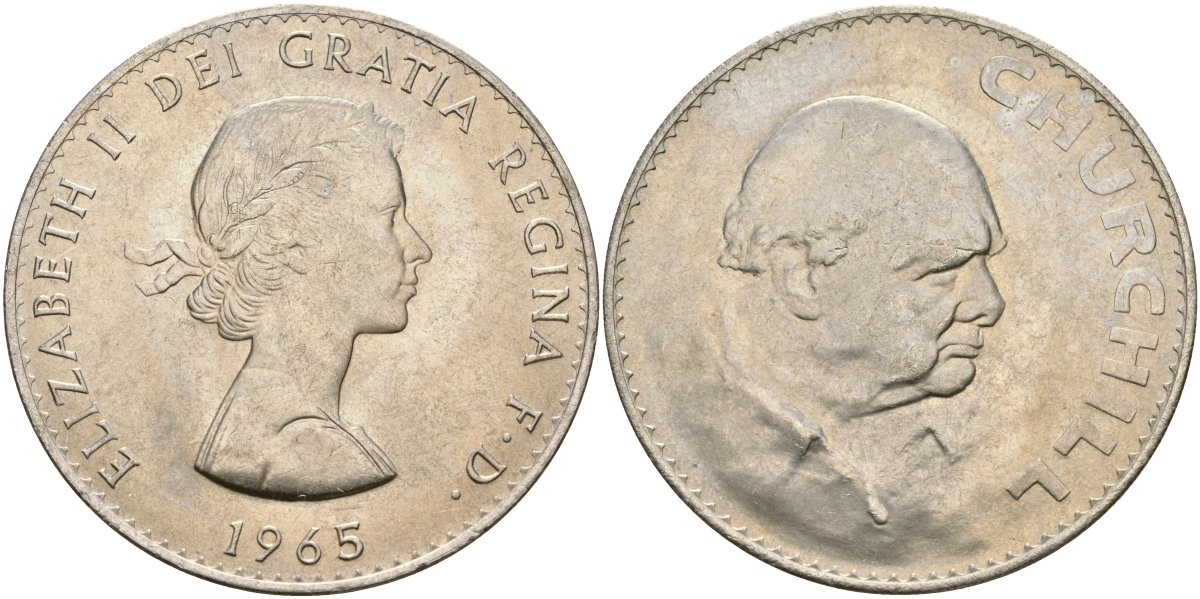 Великобритания 1 крона (5 шиллингов) 1965 Уинстон Черчилль, Елизавета II (1952-2022) KM 910, Spink 4144 медно-никель UNC 74-1115