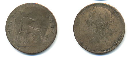 Великобритания 1 пенни 188Х Виктория (1837-1901) KM 755, Spink 3954 бронза 83-526