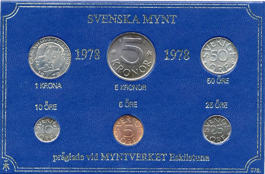 Швеция набор монетного двора из 6 монет 1978 в картоне, Карл XVI Густав (1973- ) KM MS8 UNC 7-5-7-230
