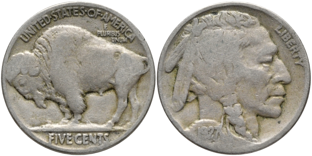 США 5 ЦЕНТОВ 1927 Р, ИНДЕЕЦ, БИЗОН KM 134 медно-никель 4178-136