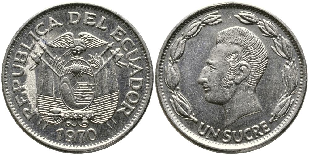 ЭКВАДОР 1 СУКРЕ 1970 АНТОНИО ХОСЕ де СУКРЕ KM 78b никелированная сталь 3336-631