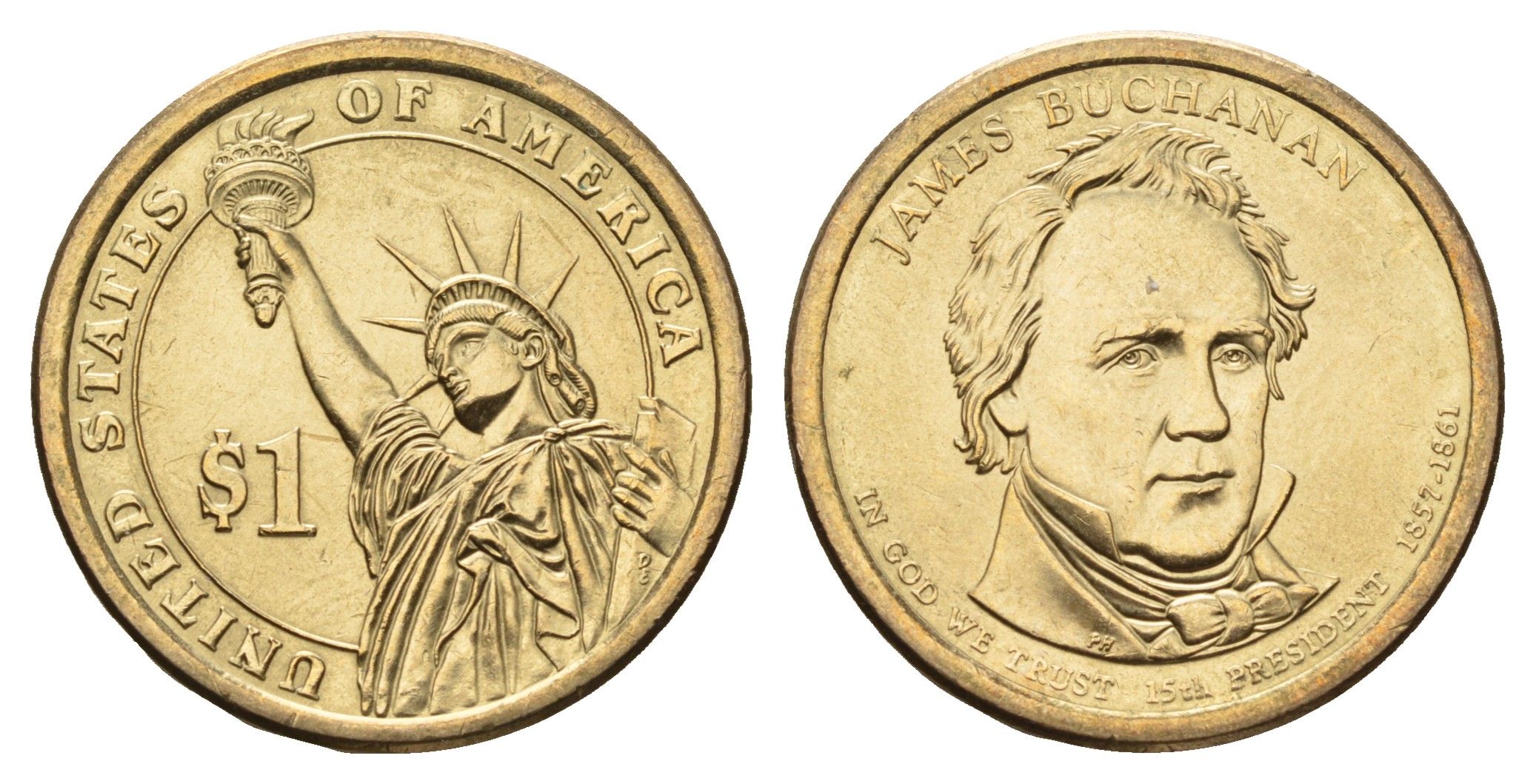 США 1 доллар 2010 Президент США - Джеймс Бьюкенен (1857-1861) KM 477 медь с марганцево-латунным покрытием UNC 98-215