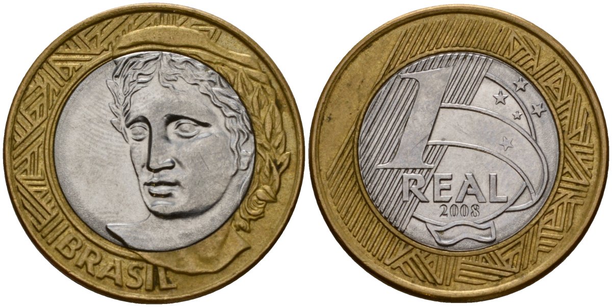 Бразилия 1 реал 2008 KM 652a биметалл 4155-124