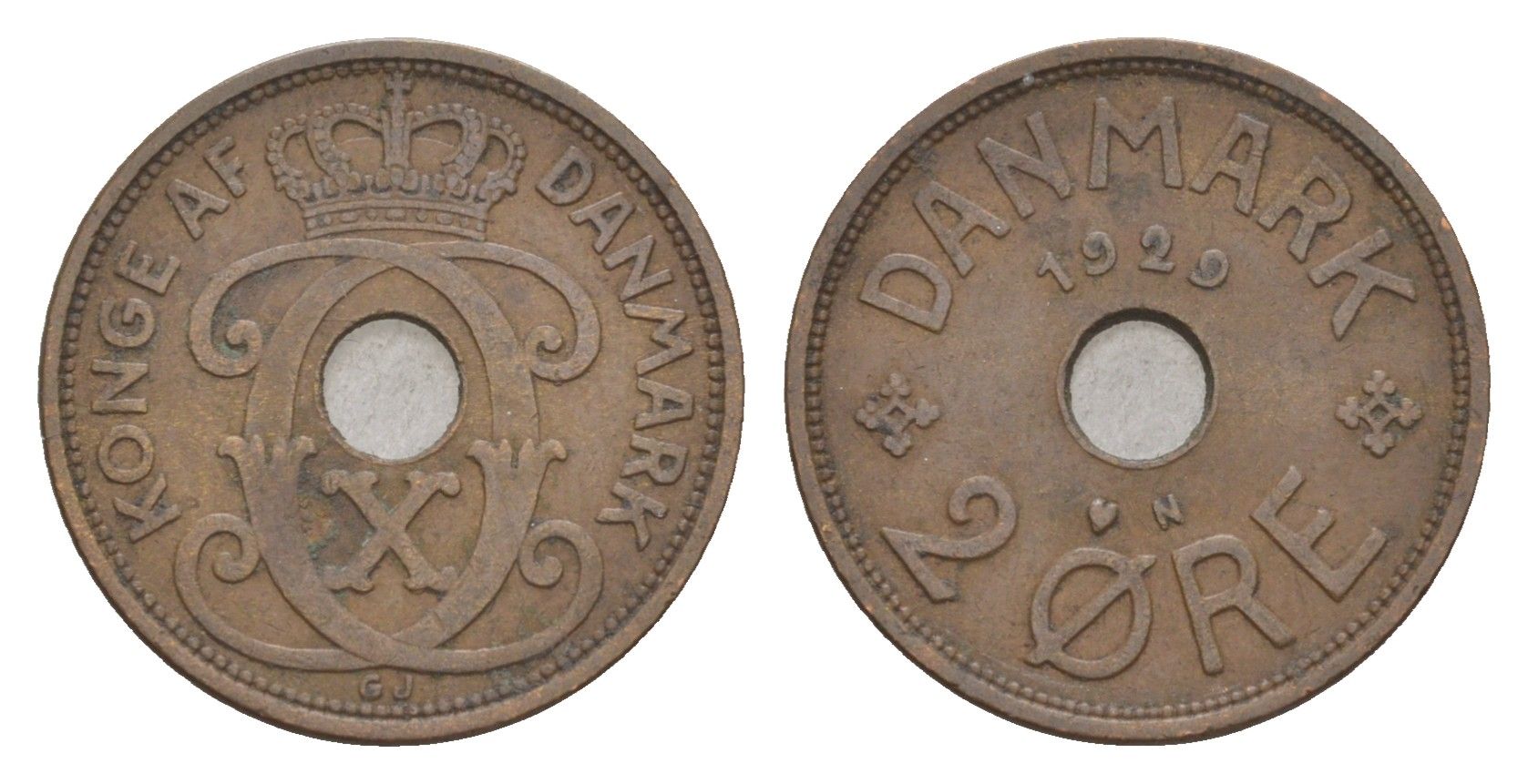 Дания 2 эре 1929 N, Кристиан X (1912-1947) KM 827 бронза 4658-227