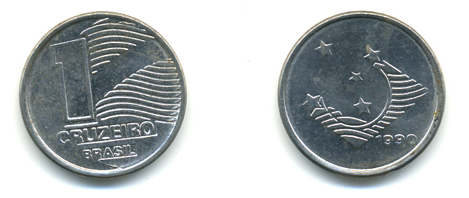 Бразилия 1 крузейро 1990 KM 617 нержавеющая сталь aUNC 93-746