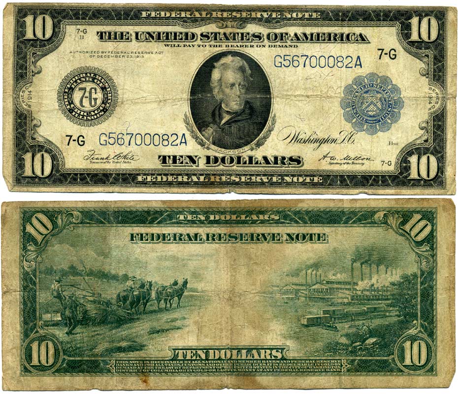 США 10 долларов 1914 голубая серия, подпись WHITE-MELLON, Чикаго Pick 360b бумага 451-190-1