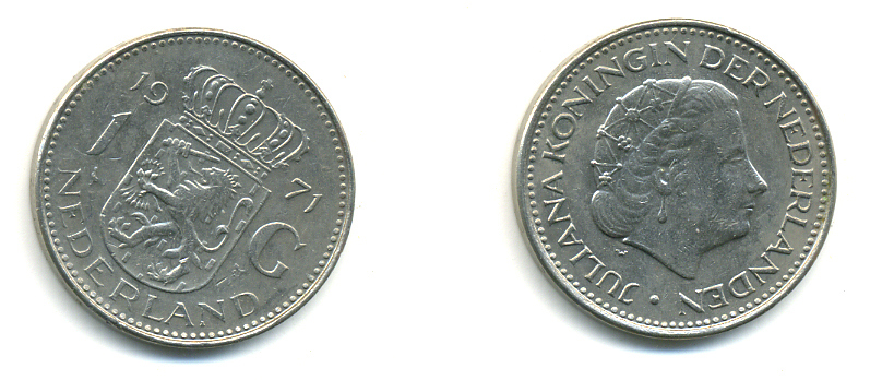 Нидерланды 1 гульден 1971 Юлиана (1948-1980) KM 184а никель 83-811