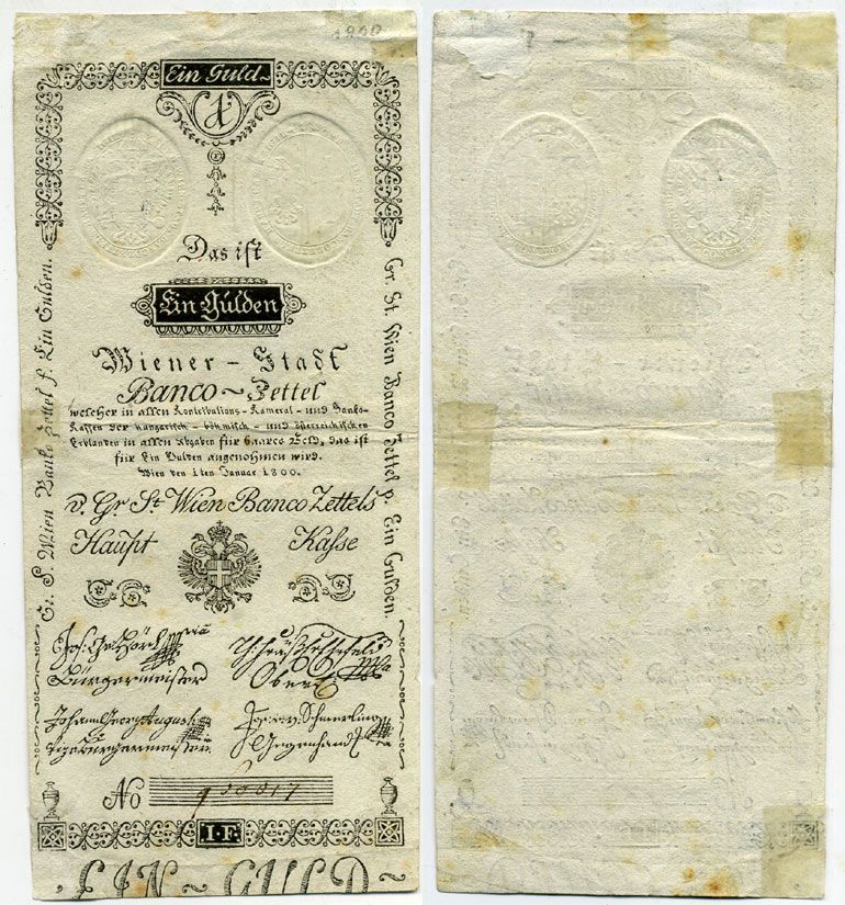 АВСТРИЯ 1 ГУЛЬДЕН 1800 ВАЙНЕР БАНК Pick A 29 бумага aUNC 000-00-00