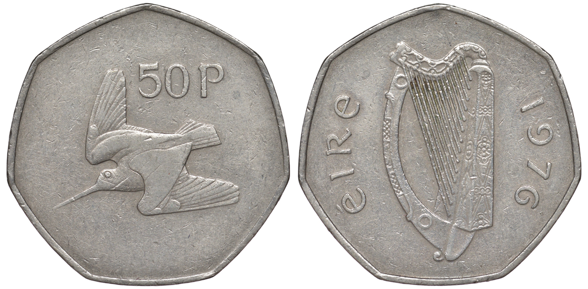 Ирландия 50 пенсов 1976 Вальдшнеп KM 24 медно-никель 4526-144