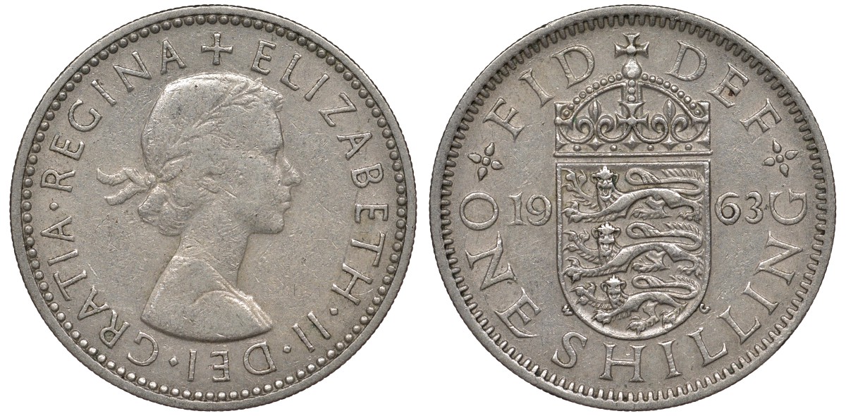 Великобритания 1 шиллинг 1963 Елизавета II (1952-2022), Английский герб KM 904, Spink 4147 медно-никель 4122-1044