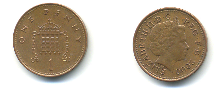 Великобритания 1 пенни 2000 Елизавета II (1952-2022) KM 986, Spink 4710 (B5) сталь плакированная медью 177-538