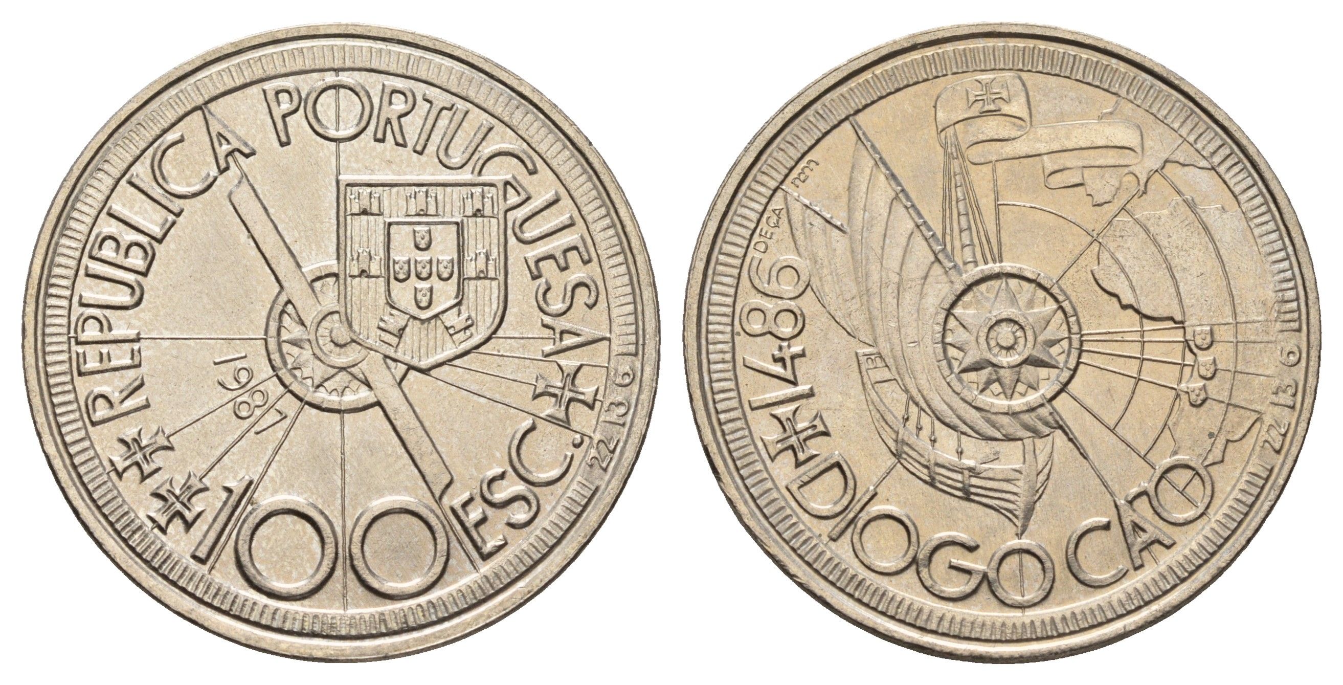 Португалия 100 эскудо 1987 Золотой век открытий - Диогу Кан KM 641 медно-никель UNC 74-723