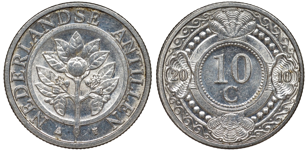 Нидерландские Антилы 10 центов 2010 Беатрикс (1980-2013) KM 34 никель плакированный сталью UNC 51-912
