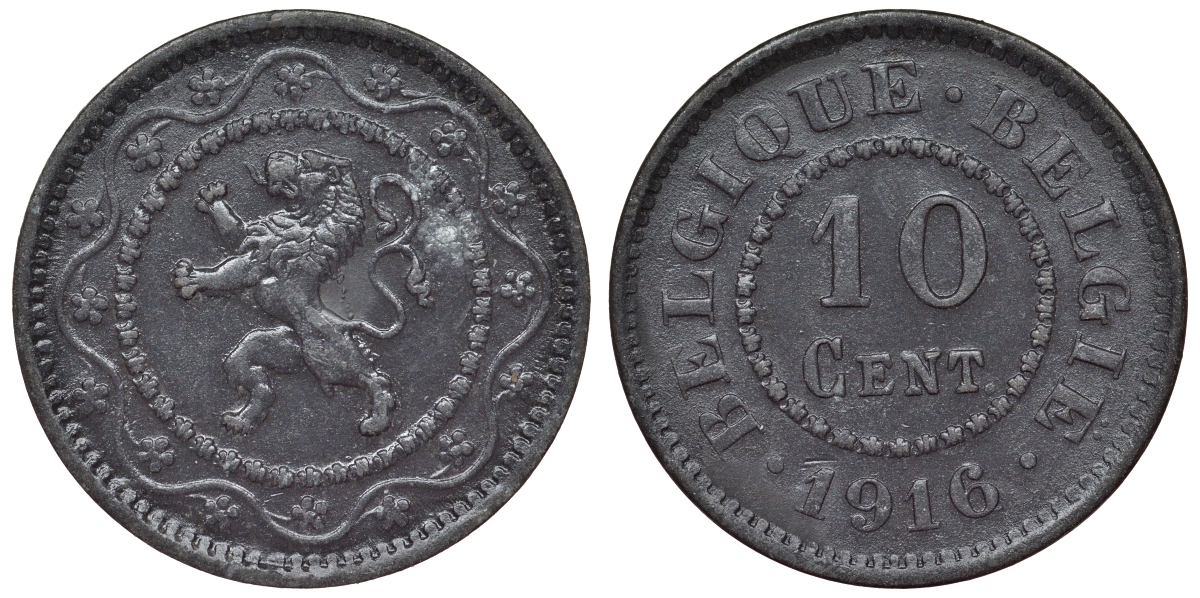 Бельгия 10 сантимов 1916 KM 81 цинк 4121-113