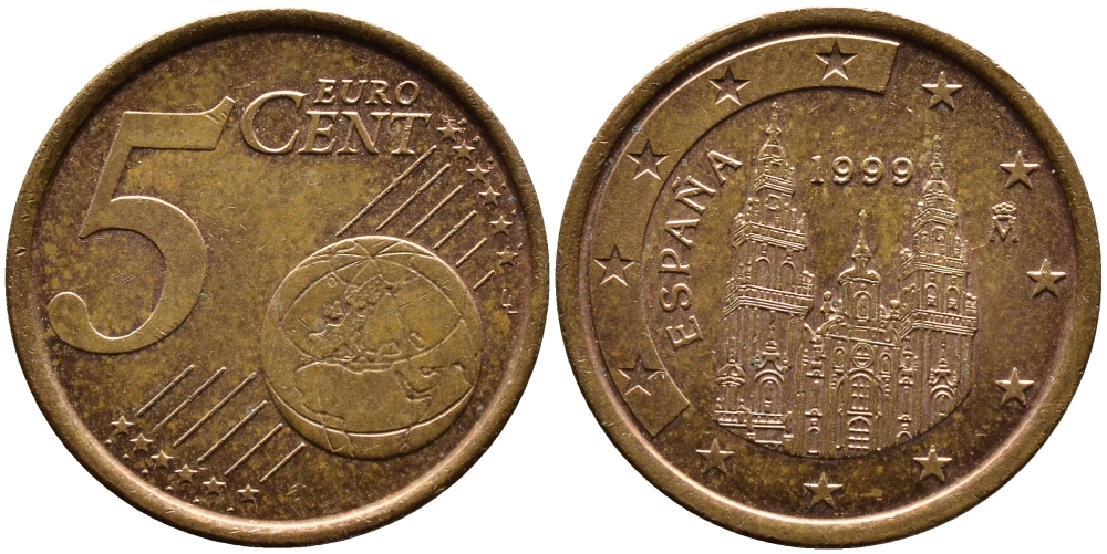 ИСПАНИЯ 5 ЕВРОЦЕНТОВ 1999 KM 1042 сталь плакированная медью 4391-141