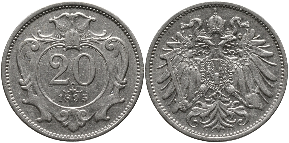 АВСТРИЯ 20 ГЕЛЛЕРОВ 1895 KM 2803 никель 4387-1264