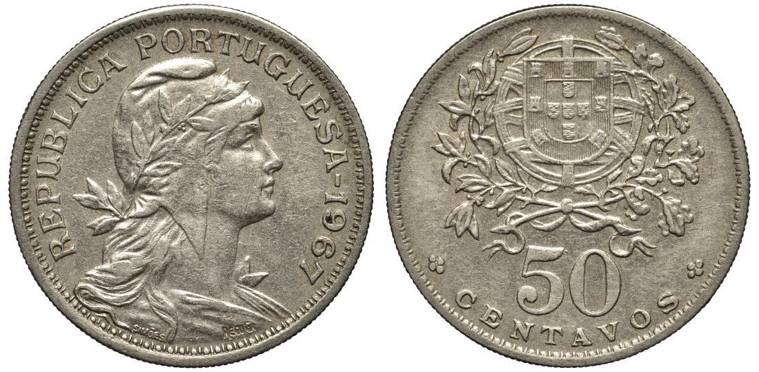 Португалия 50 сентаво 1967 KM 577 медно-никель 4556-954