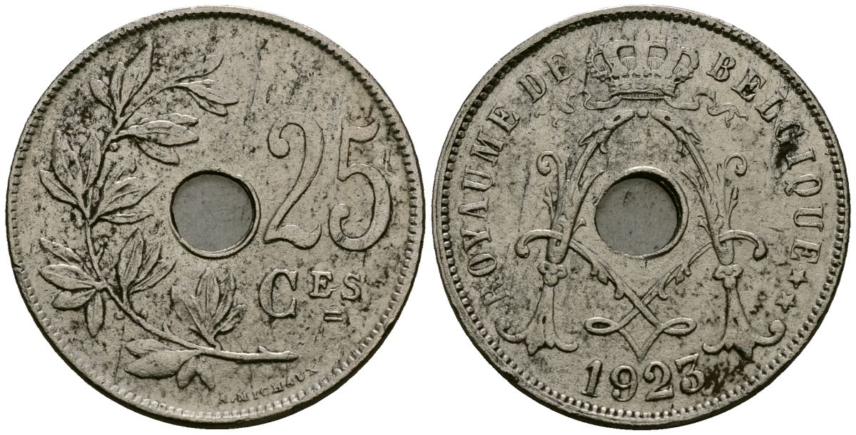 Бельгия 25 сантимов 1923 Belgique KM 68 медно-никель 4165-512