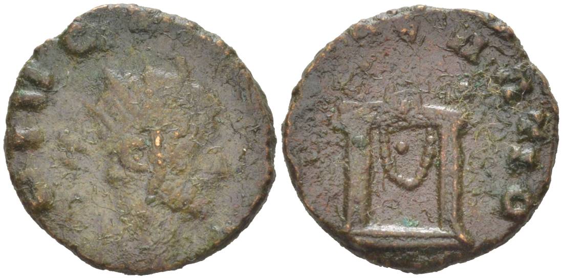 Римская Империя антониниан 270 Клавдий Готский, посмертная чеканка, DIVO CLAVDIO, бюст императора / CONSECRATIO, алтарь, Рим RIC 261 биллон 1073-20-72