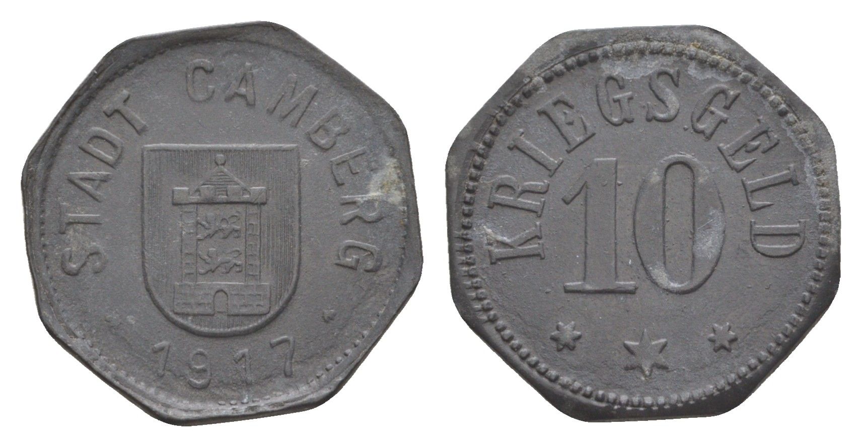 Камберг 10 пфеннигов 1917 Funck 74.2, Men05 4155.2, Men18 5301.2 цинк 4643-953