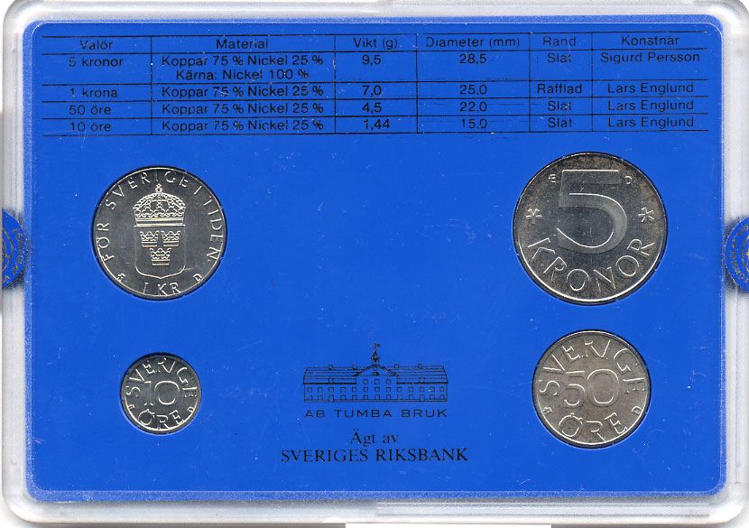 Швеция набор монетного двора из 4 монет 1987 в пластике, Карл XVI Густав (1973- ) KM MS43 UNC 4-3-7-149