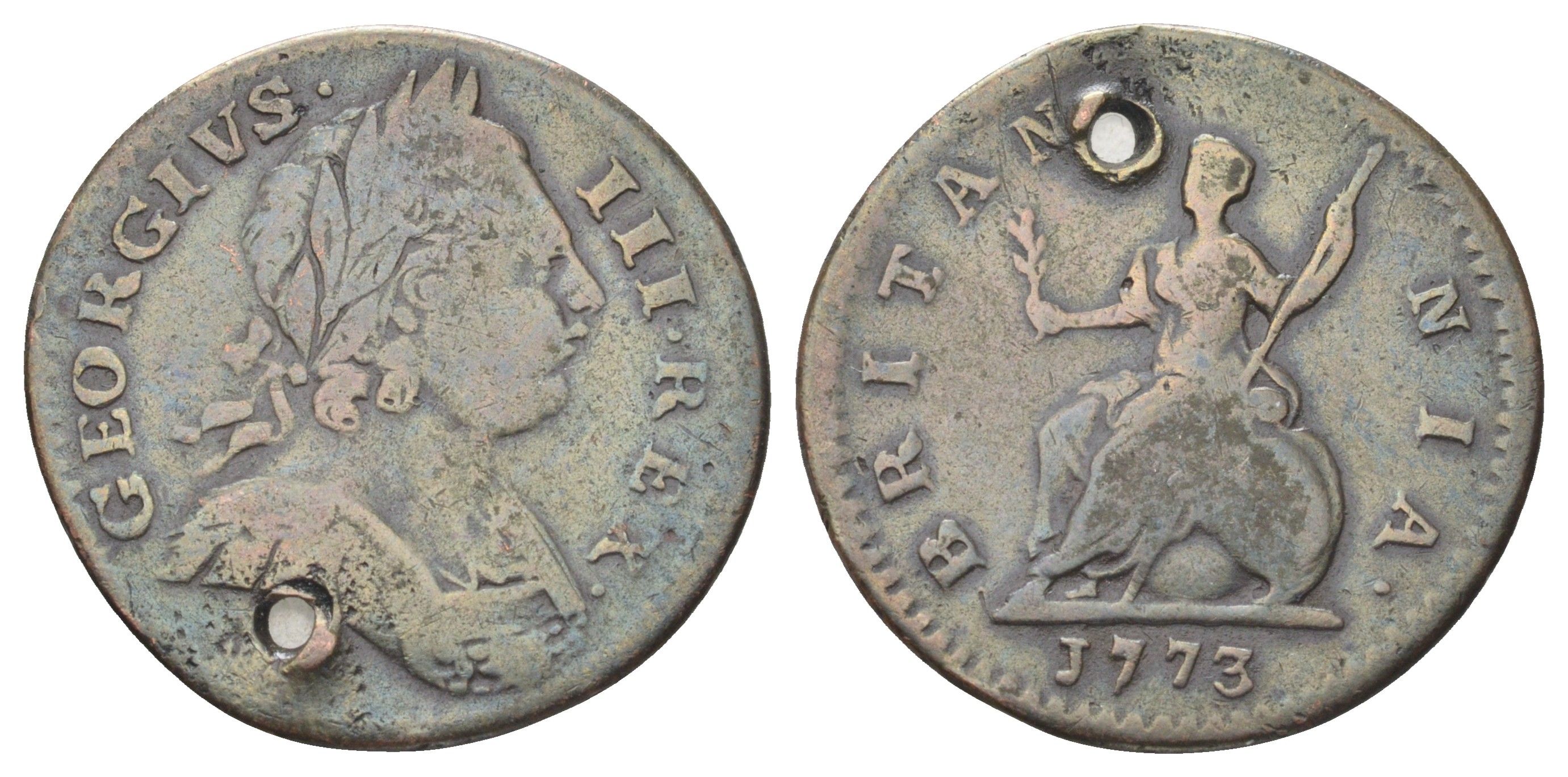 Великобритания 1 фартинг 1773 Георг III (1760-1820) KM 602, Spink 3775 медь 4708-619