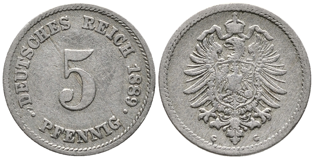 ГЕРМАНИЯ 5 ПФЕННИГОВ 1889 G, СТАРОГЕРБОВКА KM 3, J. 3 медно-никель 39-423